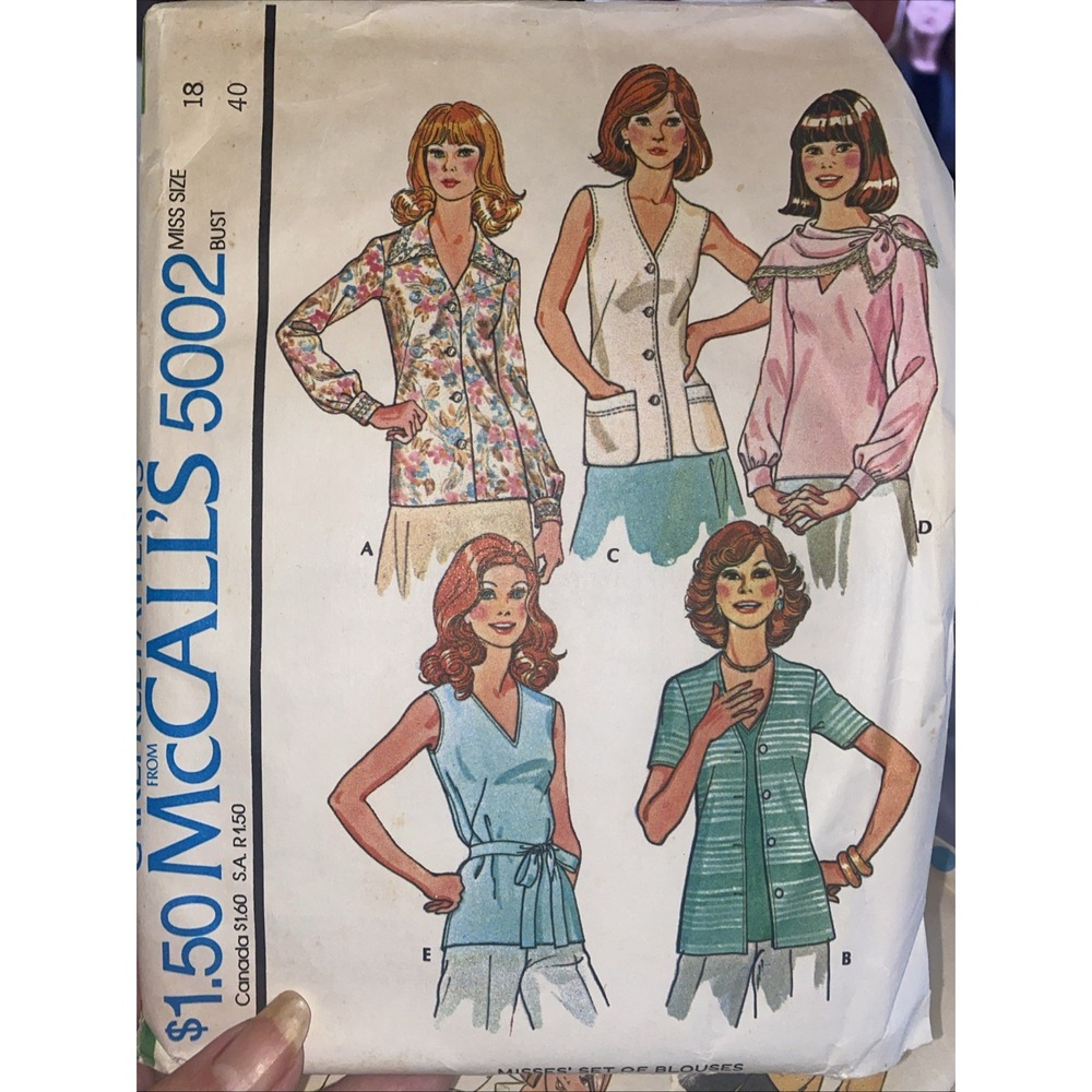 McCall's 5208 Misses Set of Blouses Patterns - Size 18 Bust 40 Cut Complete